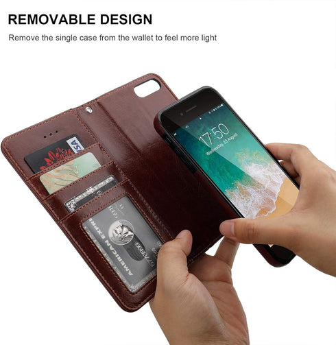 Bocasal PU Leather Wallet Case for iPhone 7/8 Plus with Card Holder, Magnetic Kickstand, Wrist Strap & Removable Flip Cover (Brown)...