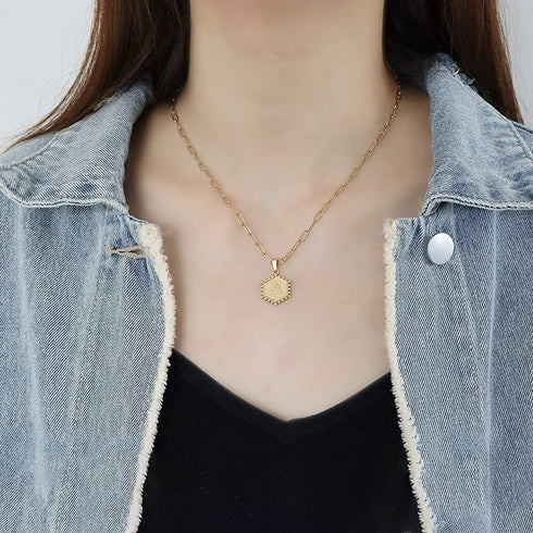 HUASAI Layer Initial Necklace for Women 18K Gold Plated Layering Paperclip Link Chain Necklace Cute Hexagon Letter Pendant Initial Choker Necklace...