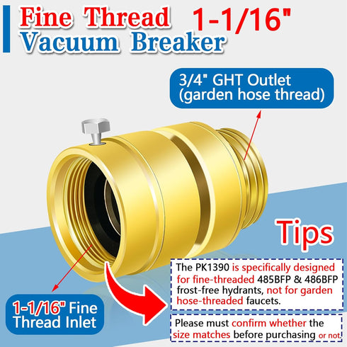 Fine Thread Vacuum Breaker, PK1390 1-1/16" Fine Thread Female No Lead Brass Self-Draining Vacuum Breaker, Hose Bib Vacuum Breaker, Providing you w...