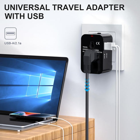 Universal Worldwide Travel Adapter,International Travel Plug Adapter with 2 USB Port and AC Socket,All in One Travel Adapter Power Adapter for US ...