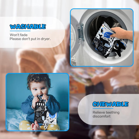 OKOOKO Soft Baby Book Black and White High Contrast Marine Animals Tails Book Bath Book Montessori Sensory Stroller Toy Non-Toxic Crinkle Washable...