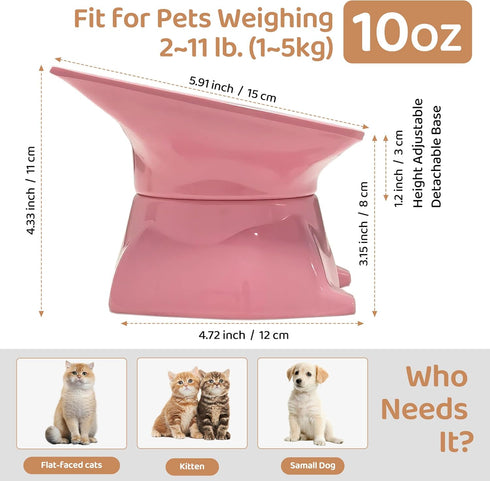 Small Elevated Slow Feeder Cat Bowl, Cute Tilted Elevated Bowls and Dishes for Cats & Small Dogs, Whisker Friendly, Anti Vomiting Raised Pet Bowl ...