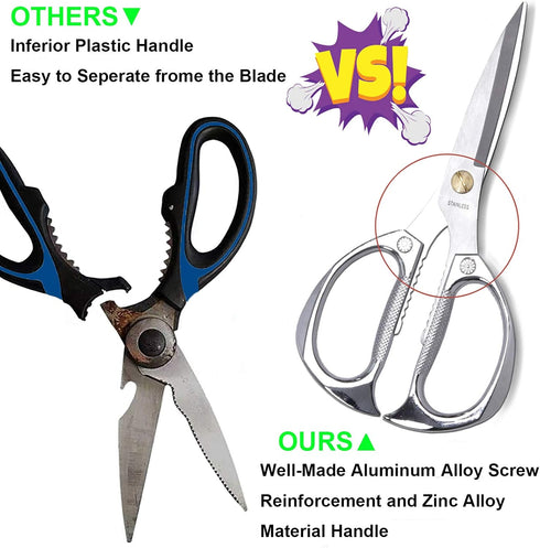 7.5in Stainless Steel Kitchen Scissors, Heavy Duty Shears for Chicken, Meat, Food, Vegetables, BBQ (Silver)...