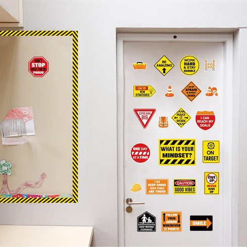 Zonon 36 Pcs Construction Bulletin Board Decorations Welcome Classroom Sign Positive Poster Banner Motivational Sign Cutouts for Pre School Elemen...