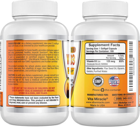 Vitamin D3 5000 IU Softgels High Potency Vitamin D Supplements for Women Men in Organic Flaxseed Oil May Support Healthy Bones Heart Muscle Functi...