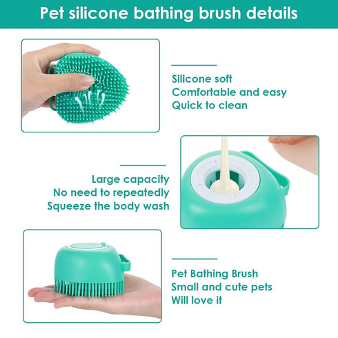 Dog Cat Bath Brush Comb Silicone Pet Grooming Brush Bath Shampoo Massage Dispenser Shower Brush For Short Long Haired Dogs And Cats(heart blue)...