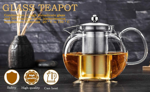 Small Teapot, Teapot with Infuser, Glass Tea Kettle Stovetop Safe, Blooming and Loose Leaf Tea Maker Set Gift for Women, 650ml/22oz...