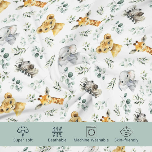 African Safari Jungle Animals Eucalyptus Leaf Changing Pad Cover Baby Girls Boys, Giraffe Elephant Lion Zebra Diaper Change Table Sheet, Stretchy ...