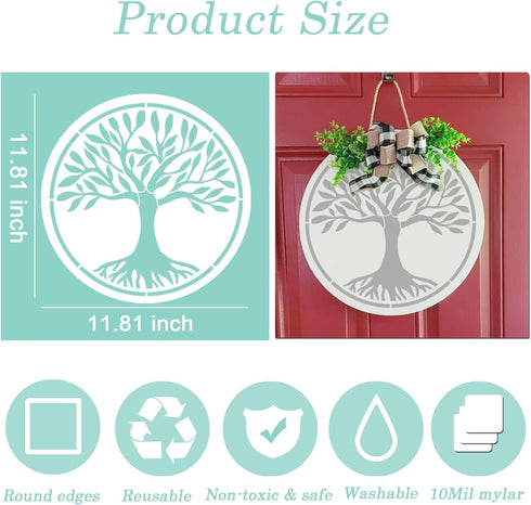 Stencils for Painting on Wood 12" Welcome Stencils for Crafts Drawing Tree of Life Reusable Plastic Art Templates for Adults Wood Burning Paint Ho...