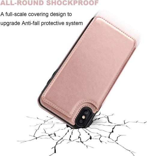 iPhone Xs Max Wallet Case with Card Holder,OT ONETOP Premium PU Leather Kickstand Card Slots Case,Double Magnetic Clasp and Durable Shockproof Cov...