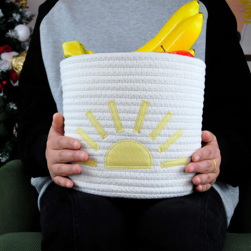 Cute Small Storage Basket - Round Cotton Rope Woven Basket 9 x 8 inches Bedroom Bathroom Towel Baby Clothes Cat Dog Toy Organizer Decorative Gift ...