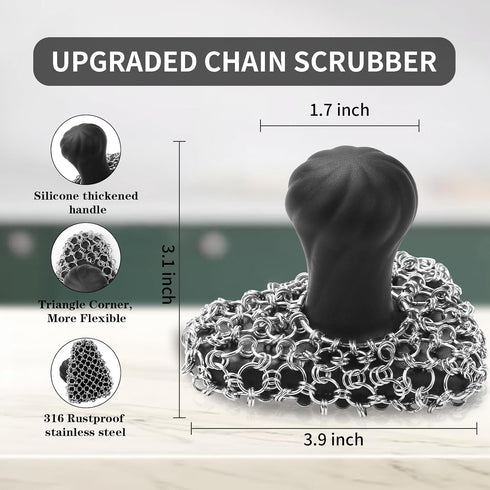 Cast Iron Scrubber with Handle | Dish Metal Scrubber | 316 Cast Iron Cleaner Chainmail Scrubber for Cast Iron Pan Skillet- Iron Scrub Brush Steel ...