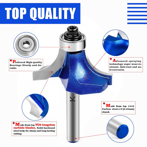 3/8" Radius Roundover Router Bit 1/4 Inch Shank, Carbide Tip 2 Flutes Rounding Over Edge Forming Router Bit with Bearing Guide CNC Woodworking Too...