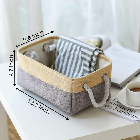 TheWarmHome Decorative Basket Rectangular Fabric Storage Bin Organizer Basket with Handles for Clothes Storage (Gold&Grey, Medium-1Pack,13.8L*9.8W...