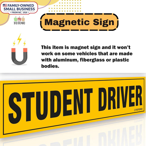 TOTOMO Student Driver Magnet for Car - Large 12"x3" Magnetic Reflective Vehicle Safety Sign for New Rookie Learner Drivers Removable Bumper Sticke...