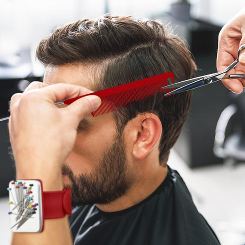 WILLBOND Magnetic Wrist Sewing Pincushion Wrist Magnetic Pin Holder Wristband Pin Cushion Holder with 3 Pcs Stainless Steel Pintail Comb Rat Tail ...