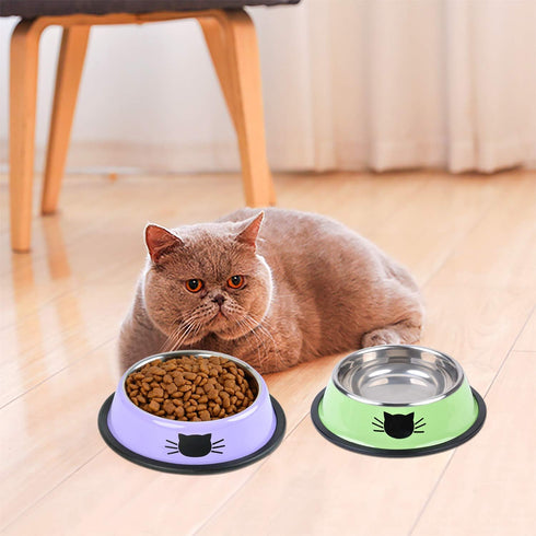 Pet Bowl Stainless Steel Non-Skid Rubber Base Dog Bowl Cat Bowl GR OR PP...