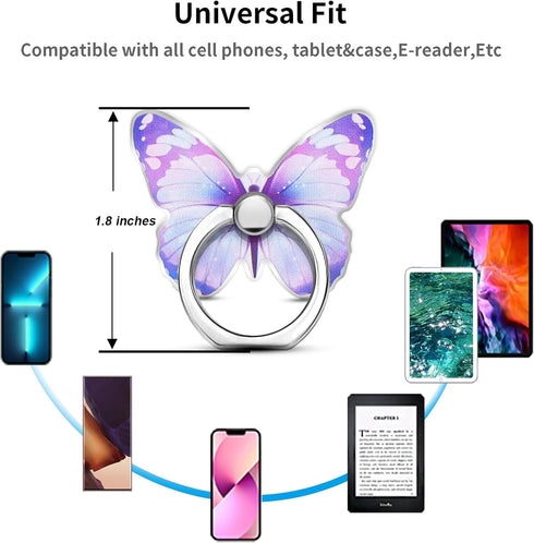 Purple Metal Cell Phone Ring Butterfly Holder, Finger Kickstand Back Stand Hand Grip Compatible with Smartphone, Tablet, E-Reader, Etc.......