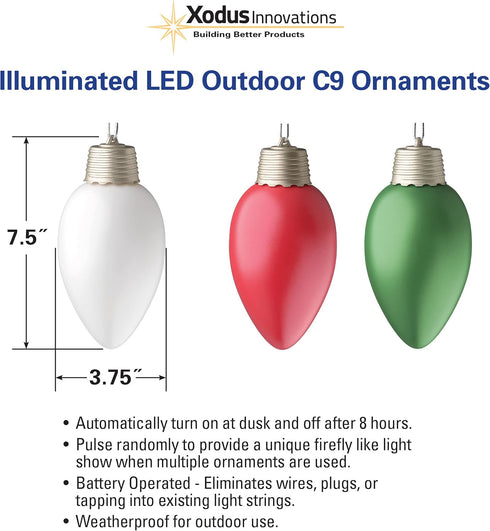 WP900 Battery Powered Hanging Decorative Outdoor Pulsing 8 inch C9 Bulb Style Light with Sensor Turns-On at Dark, Single...
