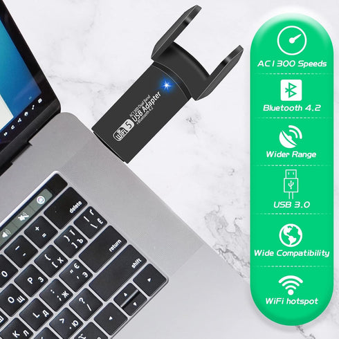 USB WiFi Bluetooth Adapter, 1300Mbps Dual Band 2.4/5Ghz Wireless Network External Receiver, Mini WiFi Dongle for PC/Laptop/Desktop...
