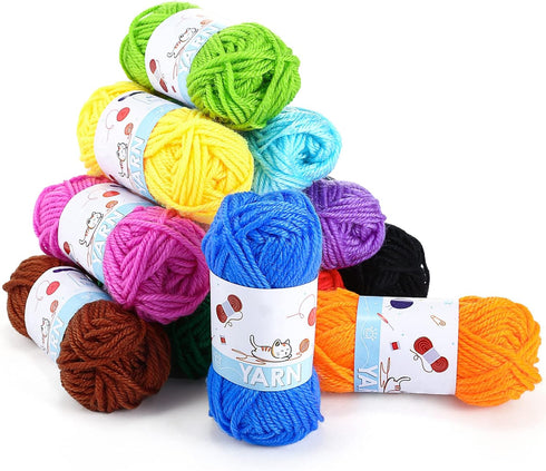 12 Acrylic Yarn Skeins Mini Craft Yarn, 12 Colors Starter Crochet Bulk Yarn for Child, Adult Knitting Crochet Crafts (12 x 15g)......