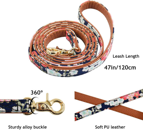 3PCS Bow Tie Dog Collar and Leash Set Plaid/Camo/Dots/Flower Dog Bandanas with Bell 3 Size Adjustable for Small Dogs Puppies and Cats (XS, Black F...