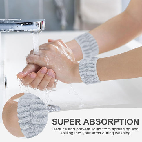 4Pcs Gray Spa Headband and Face Washing Wristbands Set, Skincare Headband Face Wash Headband Makeup Headband, Hair Claw Clip Skin Care Headband fo...