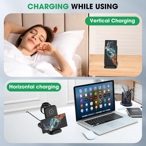 for Samsung Wireless Charger, 3 in 1 Charging Station for Galaxy S23 S22 S21 S20 Ultra FE/Note 20 10/Z Flip Fold Series,Watch 5 Pro/5/4/3/Active 2...