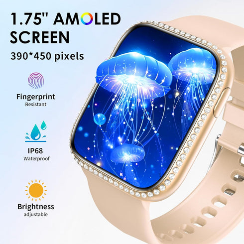 Smart Watch for Women, 1.75" AMOLED Fitness Tracker for Android iOS, Answer/Make Call with Heart Rate Sleep Monitor 130+ Sports Mode, IP68 Waterpr...
