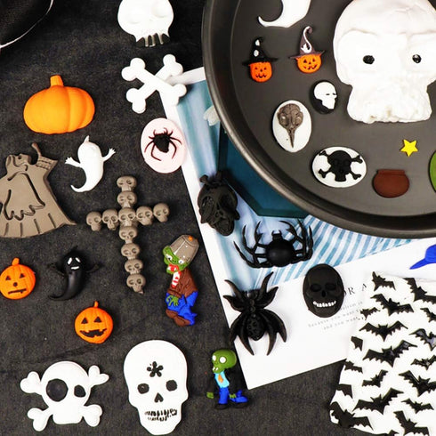 5 Pcs Halloween Cupcake Fondant Molds Silicone Skull Spider Bat Ghost Molds for Halloween Cake Decorating Chocolate Candy Gum Paste Polymer Caly E...