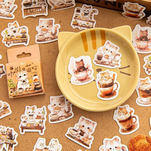 46 Pcs Small Coffee Cat Stickers for Scrapbooking Diary Laptop Junk Journal Notebook Kids Envelope Card Making Diary Planner Craft DIY Craft Decor...