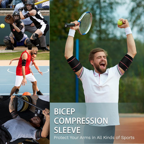 Bicep Tendonitis Brace for Pain Relief, Bicep Tendonitis Sleeve for Muscle Strains Recovery, Upper Arm Brace for Rehab (X-Large, 1Pair)...