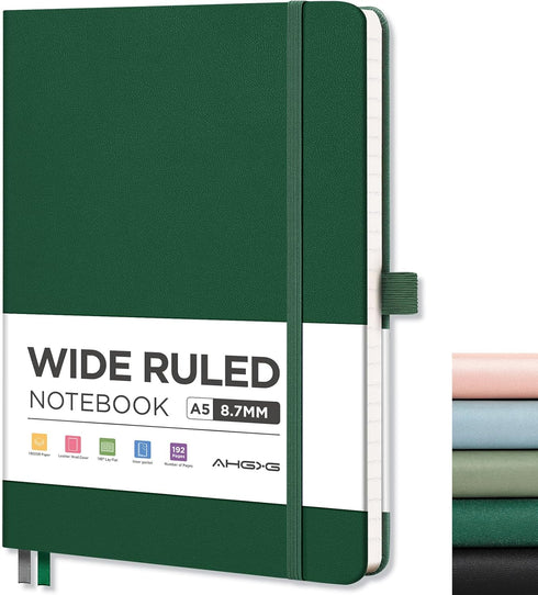 AHGXG Lined Journal Notebook - Wide Ruled Notebook Journal for Women Men, 192 Numbered Pages, 100 GSM Thick Paper, A5 Hardcover Leather Notebook f...