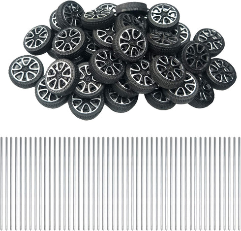 EUDAX 30mmx9mm Plastic Roll 2mm Dia Shaft Toys Wheel and 2mmx100mm STEM Shaft Round Rod Axles for DIY Toy RC Car Truck Boat Helicopter Model Part ...