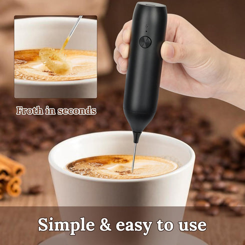 Milk Frother Handheld, Electric Foam Maker with Stainless Steel Whisk Rechargeable Frother Drink Mixer with USB-C Cable for Coffee, Lattes, Cappuc...