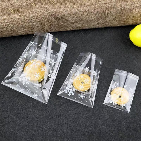 AKOAK 100 Count Resealable Clear Snowflake Bags Sweets Cookies Lollipops Cake Cellophane Bags Packaging Candy Cookie Plastic Bag Wedding Birthday ...