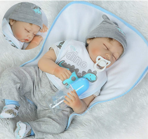 Reborn Baby Dolls Boy Clothes 22 inch Gray Dinosaur Outfit Accessories 5 pcs Sets Fit 20-22" Newborn Dolls Clothes...