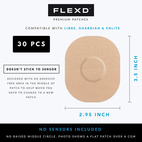 Flexd - Freestyle Adhesive Patches (30 Pcs) - Libre Adhesive Patch Covers for CGM - Tan...