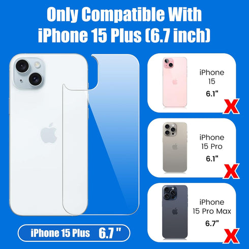 2 Pack Back Screen Protector for iPhone 15 Plus, Back Tempered Glass Protector, Anti-Scratch, Bare-Phone Touch Feeling for iPhone 15 Plus [6.7 inc...