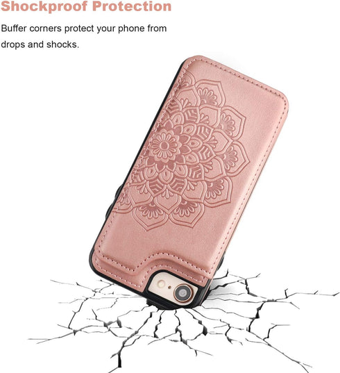 Vaburs Wallet Case for iPhone SE(2022)/SE(2020)/8/7 with Card Holder, Embossed Mandala Pattern Flower Premium PU Leather Double Magnetic Buttons F...