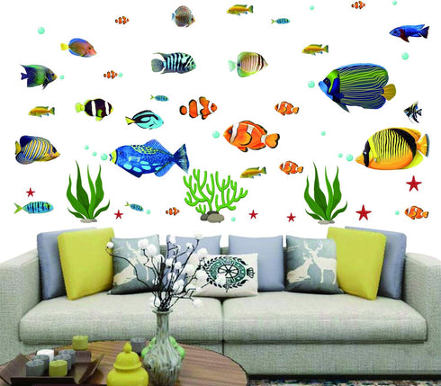 Fish Wall Stickers Under The Sea Decorative Wall Decals Coral Reef Fish Wall Stickers Peel and Stick Starfish Wall Art Sticker Decals for Kids Nur...