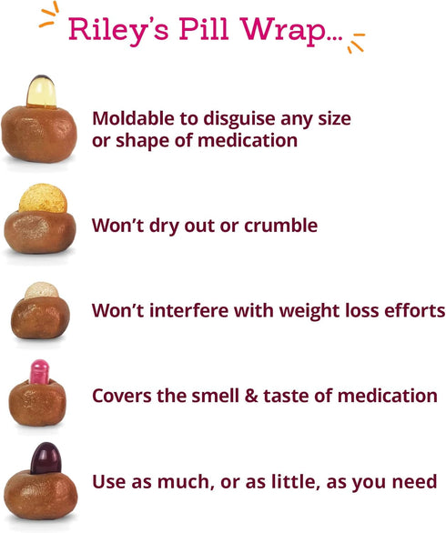 Riley's Pill Wrap for Dogs - Delicious Cheese & Bacon Flavored Pill Paste /Wrap Pills, Capsules, Tablets in a Pocket or Pouch to Mask The Taste & ...