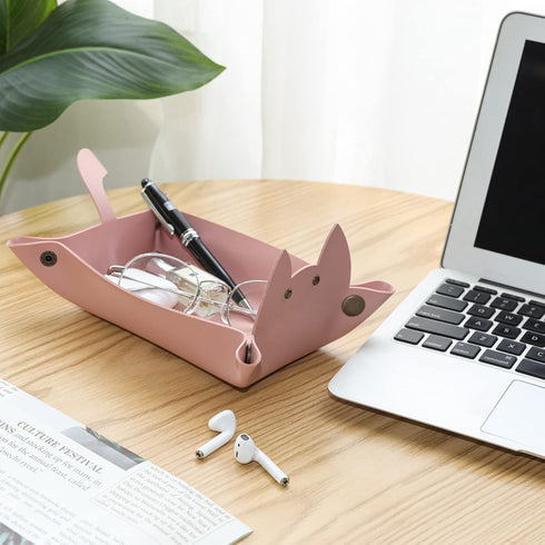 Cute Cat Shaped Leather Valet Tray,Cat Dice Tray,Premium Catchall Tray, Jewelry Tray, Folding Travel Organizer,Decorative Desk Organizer, Foldable...