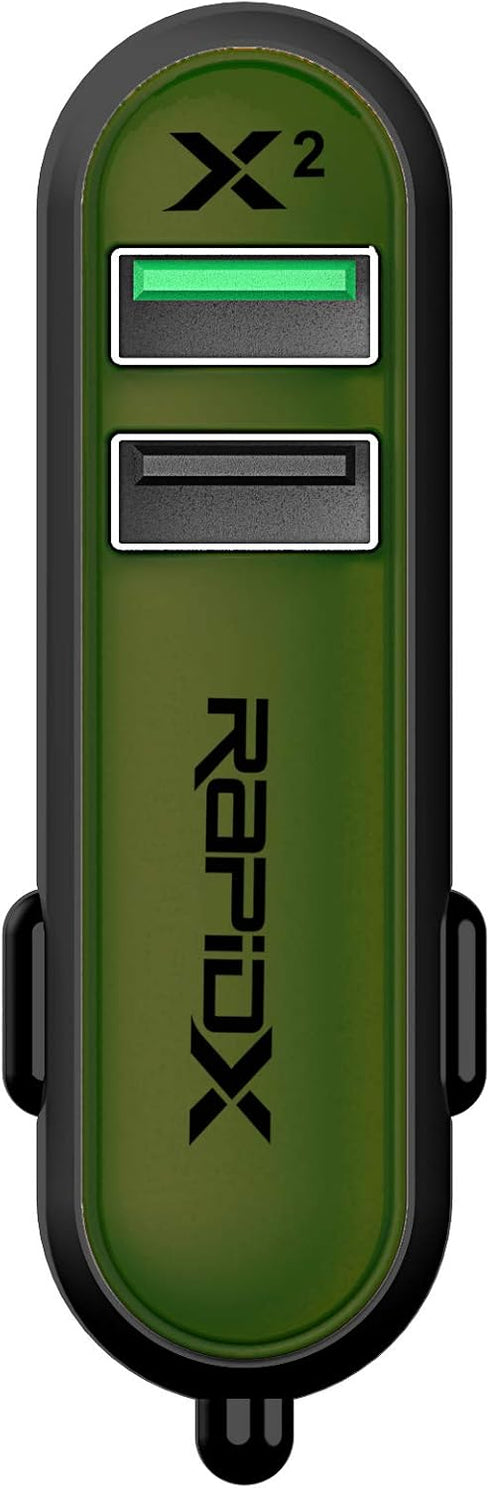 RapidX RXX2QCOLV X2 2 Port Car Charger with Quick Charge Olive...