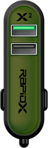 RapidX RXX2QCOLV X2 2 Port Car Charger with Quick Charge Olive...