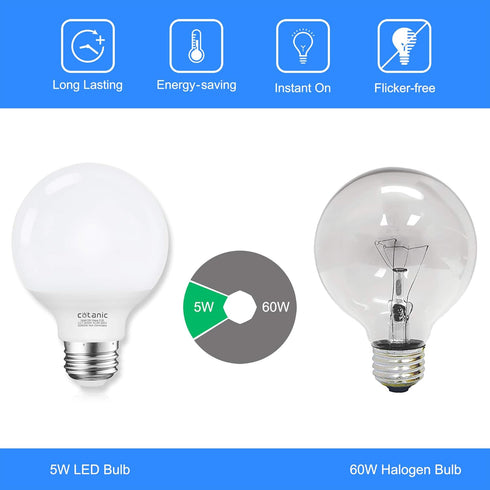 Cotanic G25 LED Globe Light Bulbs, 5W Vanity Light Bulb (60W Equivalent),Daylight 4000K,Non-dimmable Makeup Mirror Lights for Bedroom,Led Bathroom...