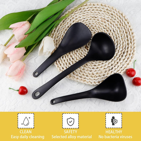 DOERDO 3Pcs Rice Paddle Spoon Soup Spoon Non Stick Rice Scooper Cooking spoon for Rice Soup Potato, Black...