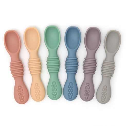 Silicone Chew Spoon Set for Babies and Toddlers - Safety Tested - BPA Free - Microwave, Dishwasher and Freezer Safe - Earth Shades...