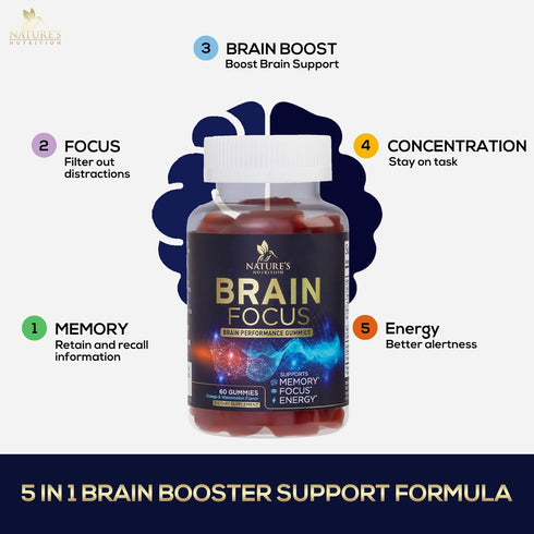 Brain Supplement for Memory & Focus, Nootropics for Concentration, Mental & Cognitive Support, Brain Vitamins with B6, B12, Phosphatidylserine, En...