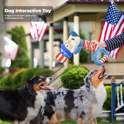 Vehomy 4th of July Dog Toy Independence Day Dog Squeaky Toy for Aggressive Chewers Uncle Sam Dog Plush Toy Pet Dog Tug of War Toy Pet Interactive ...